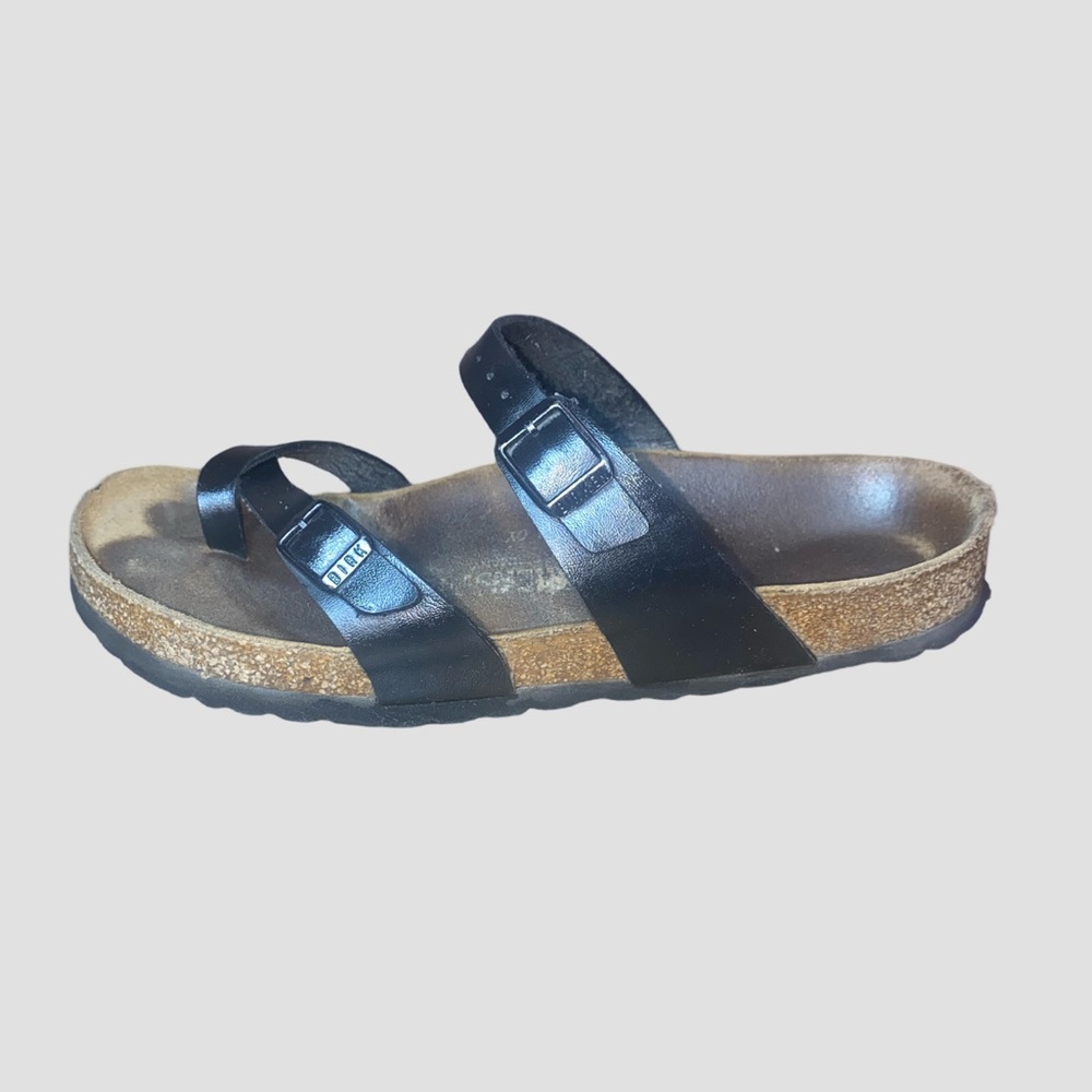 Birkenstock Black Leather Patent Birks Sandals Size 9 Ladies